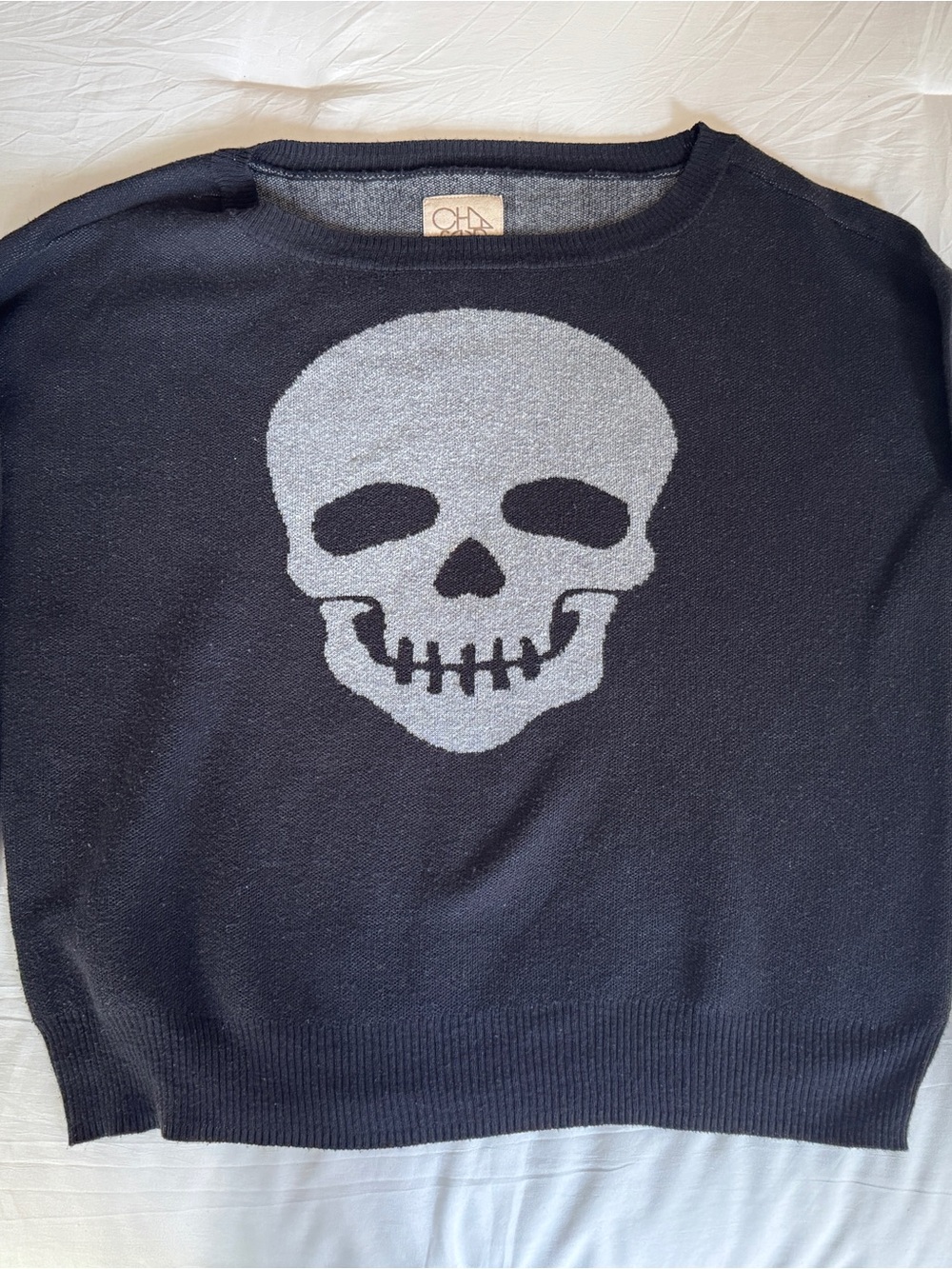 Chaser Black Crewneck Sweater with Gray Skull Graphic